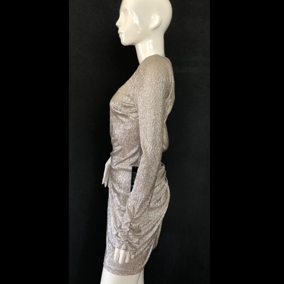 Arden B silver metallic long sleeve sexy mini dress - Picture 4 of 8